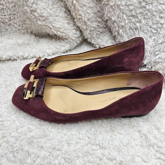 Michael Kors Gloria Burgundy Suede Leather Square Toe Ballet Flats‎ sz 7.5 - Picture 5 of 7